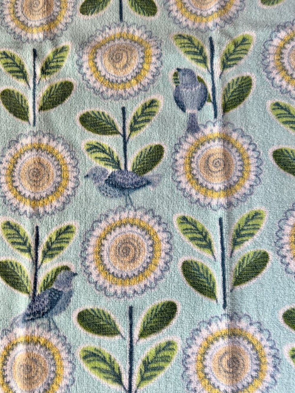 Floral & Bird Kitchen Tea Towels Terry 27.5x17 Set of 3 Yellow, Aqua Blue Green - Picture 4 of 10